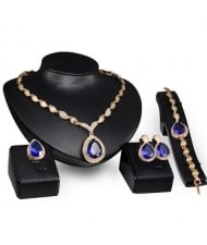 Blue Gem Inlaid Waterdrop and Seashell Design 4pcs Costume Jewelry Set