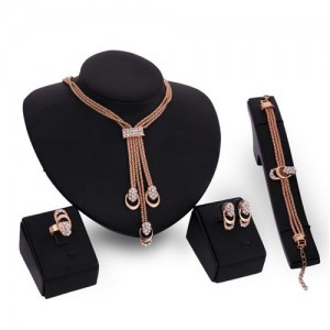 Glistening Rhinestone Tassel Fashion 4pcs Golden Costume Jewelry Set