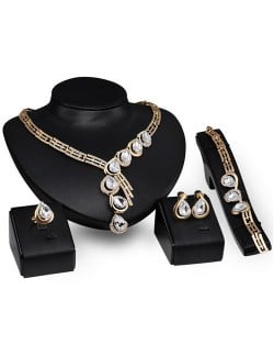 Angel Tears Design Hollow Wedding Fashion 4pcs Golden Fashion Jewelry Set