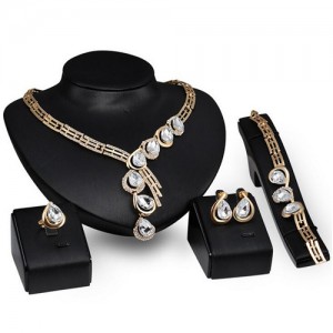 Angel Tears Design Hollow Wedding Fashion 4pcs Golden Fashion Jewelry Set