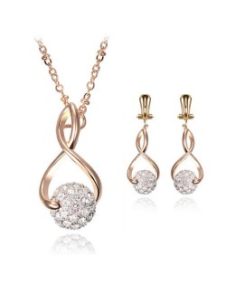 Shining Rhinestone Ball Pendant Design Golden Costume Necklace and Earrings Set