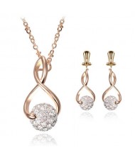 Shining Rhinestone Ball Pendant Design Golden Costume Necklace and Earrings Set