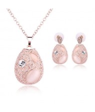 Opal and Rhinestone Inlaid Waterdrop Design Fashion Necklace and Earrings Set