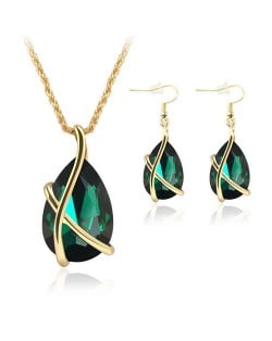 Angel Tear Pendant Party Fashion Costume Necklace and Earrings Set - Green