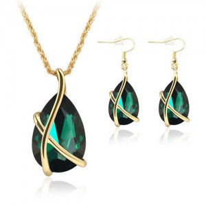 Angel Tear Pendant Party Fashion Costume Necklace and Earrings Set - Green