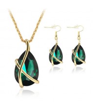 Angel Tear Pendant Party Fashion Costume Necklace and Earrings Set - Green