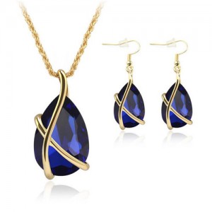 Angel Tear Pendant Party Fashion Costume Necklace and Earrings Set - Royal Blue