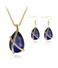 Angel Tear Pendant Party Fashion Costume Necklace and Earrings Set - Royal Blue