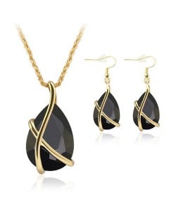 Angel Tear Pendant Party Fashion Costume Necklace and Earrings Set - Black