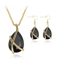 Angel Tear Pendant Party Fashion Costume Necklace and Earrings Set - Black