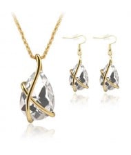 Angel Tear Pendant Party Fashion Costume Necklace and Earrings Set - White