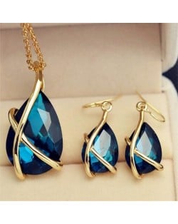 Angel Tear Pendant Party Fashion Costume Necklace and Earrings Set - Blue