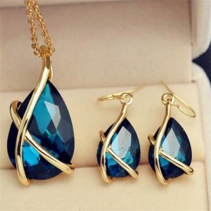 Angel Tear Pendant Party Fashion Costume Necklace and Earrings Set - Blue