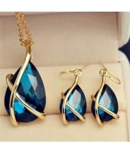 Angel Tear Pendant Party Fashion Costume Necklace and Earrings Set - Blue