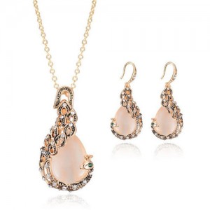 Opal Inlaid Creative Peacock Design Fashion Necklace and Earrings Set