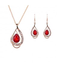 Rhinestone Gem Inlaid Waterdrop Design Wedding Party Necklace and Earrings Set