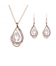 Rhinestone Gem Inlaid Waterdrop Design Wedding Party Necklace and Earrings Set
