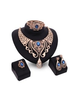 Gem Inlaid Hollow Wasterdrops Chunky Style 4pcs Fashion Jewelry Set - Blue