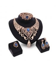 Gem Inlaid Hollow Wasterdrops Chunky Style 4pcs Fashion Jewelry Set - Blue