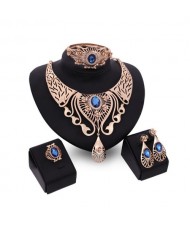 Gem Inlaid Hollow Wasterdrops Chunky Style 4pcs Fashion Jewelry Set - Blue