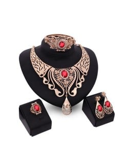 Gem Inlaid Hollow Wasterdrops Chunky Style 4pcs Fashion Jewelry Set - Red