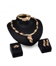 Rhinestone Inlaid Spinning Bold Style 4pcs Golden Jewelry Set