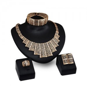 Hollow Vine Design Chunky Fashion 4pcs Golden Jewelry Set