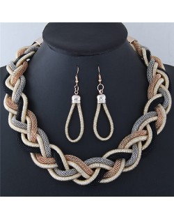 Dough Twist Weaving Style Alloy Costume Necklace and Earrings Set - Black
