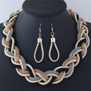 Dough Twist Weaving Style Alloy Costume Necklace and Earrings Set - Black