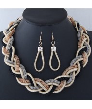 Dough Twist Weaving Style Alloy Costume Necklace and Earrings Set - Black