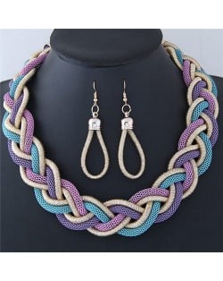 Dough Twist Weaving Style Alloy Costume Necklace and Earrings Set - Purple