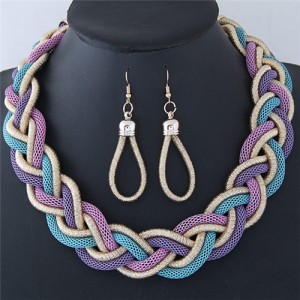 Dough Twist Weaving Style Alloy Costume Necklace and Earrings Set - Purple