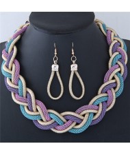 Dough Twist Weaving Style Alloy Costume Necklace and Earrings Set - Purple