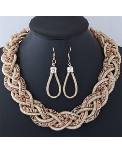 Dough Twist Weaving Style Alloy Costume Necklace and Earrings Set - Khaki