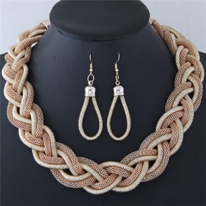 Dough Twist Weaving Style Alloy Costume Necklace and Earrings Set - Khaki