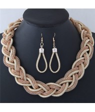 Dough Twist Weaving Style Alloy Costume Necklace and Earrings Set - Khaki