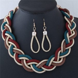 Dough Twist Weaving Style Alloy Costume Necklace and Earrings Set - Red