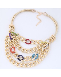 Multi-layer Chunky Chain Design Short Costume Necklace - Multicolor