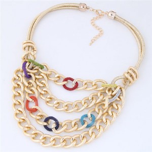 Multi-layer Chunky Chain Design Short Costume Necklace - Multicolor