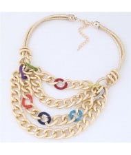 Multi-layer Chunky Chain Design Short Costume Necklace - Multicolor