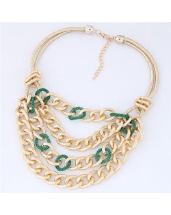 Multi-layer Chunky Chain Design Short Costume Necklace - Green