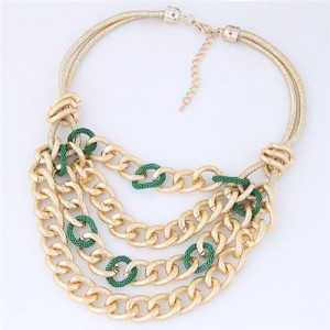 Multi-layer Chunky Chain Design Short Costume Necklace - Green