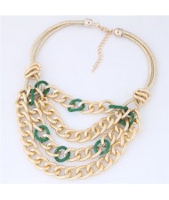 Multi-layer Chunky Chain Design Short Costume Necklace - Green