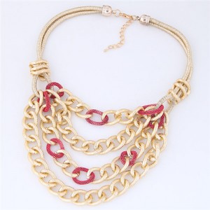 Multi-layer Chunky Chain Design Short Costume Necklace - Pink