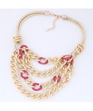 Multi-layer Chunky Chain Design Short Costume Necklace - Pink