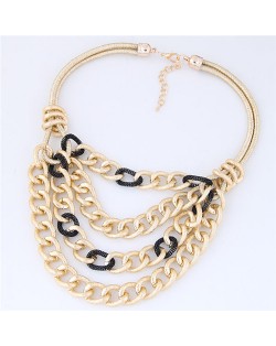 Multi-layer Chunky Chain Design Short Costume Necklace - Black