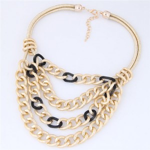 Multi-layer Chunky Chain Design Short Costume Necklace - Black