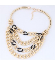 Multi-layer Chunky Chain Design Short Costume Necklace - Black