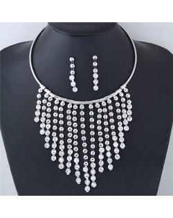 Shining Rhinestone Starry Array Design Fashion Necklace and Earrings Set - Silver