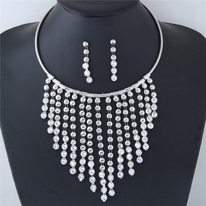 Shining Rhinestone Starry Array Design Fashion Necklace and Earrings Set - Silver
